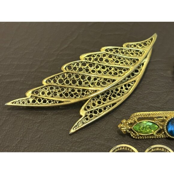 Vintage Jewelry Lot 1928 Avante Rhinestone Heart Brooch Pin Enamel Earrings - Picture 7 of 11